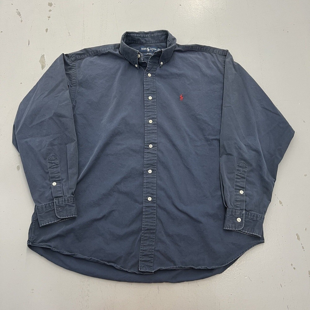 Vintage 90s Ralph Lauren Blake Navy Blue Long Sleeve Button Up Pony Men's XL